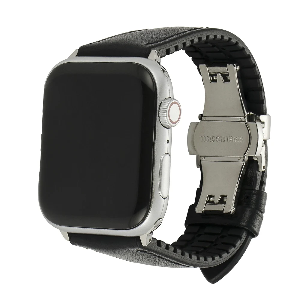 Ремешок для наручных часов Apple Watch 38/42/40/44 мм армированный чехол из силикона+ кожаный ремешок браслет для наручных часов iWatch серии 5 4 3 2 1 наручный ремень аксессуары