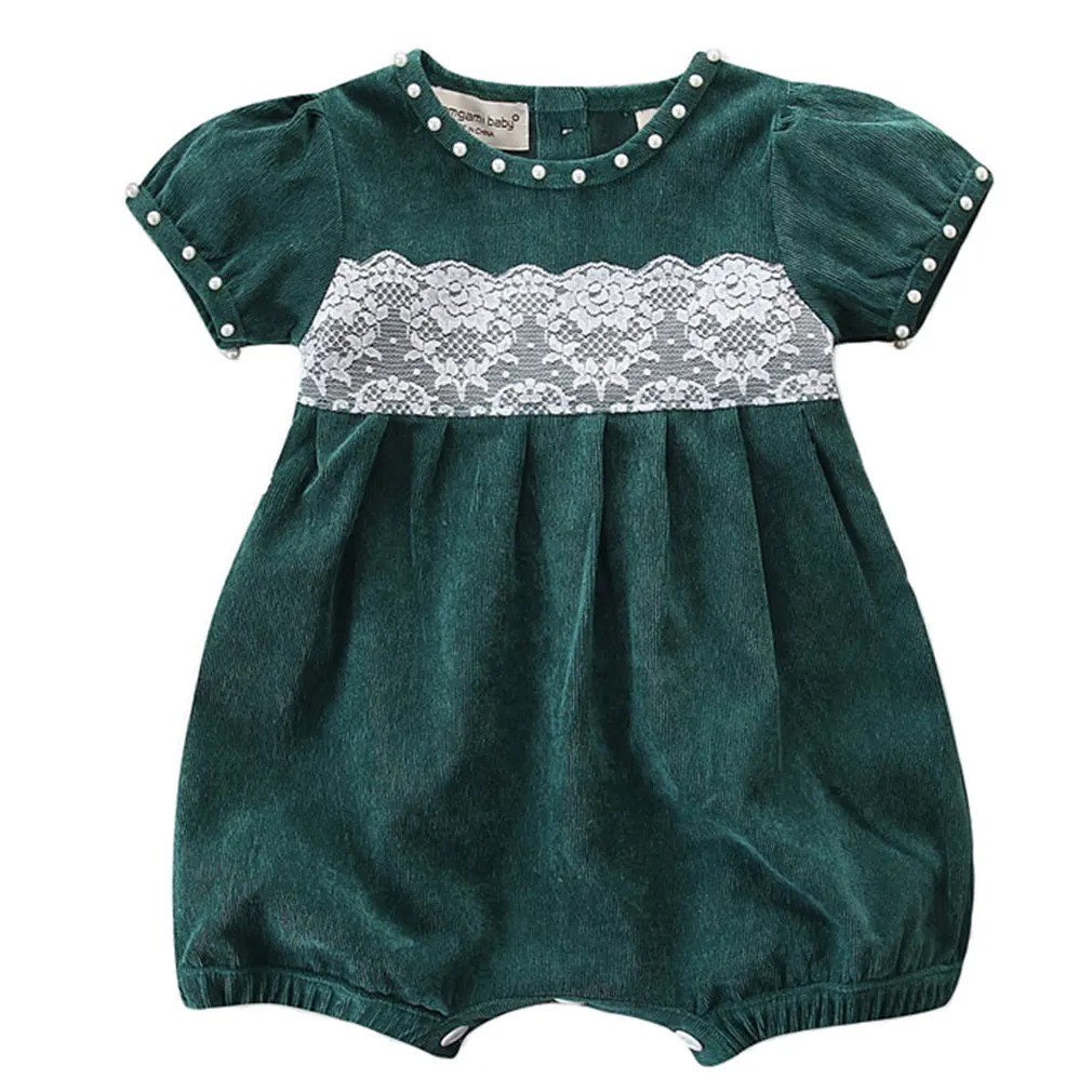 Kid Clothes Toddler One-Piece Infant Baby Girls Cute Summer Pearl Lace Romper Cotton Body Suit Short Sleeve Jumpsuit | Мать и ребенок