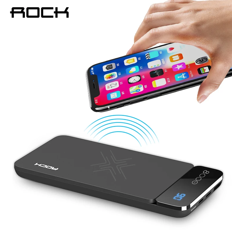 ROCK 8000mah Power Bank QI Wireless Charger for iphone X 8 Samsung S9 S8 External Battery Powerbank with Digital Display