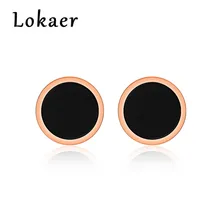 Lokaer, нержавеющая сталь, минималистичные серьги, Простое розовое золото, черный круг, серьги-гвоздики, геометрическое ювелирное изделие для женщин, LGE352