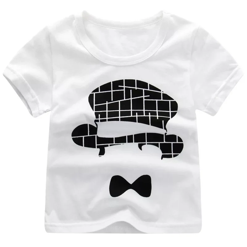White top hat Футболка с короткими рукавами для мальчиков коллекция года, новая летняя детская От 1 до 9 лет для малышей детская хлопковая рубашка футболки с короткими рукавами - Цвет: White top hat