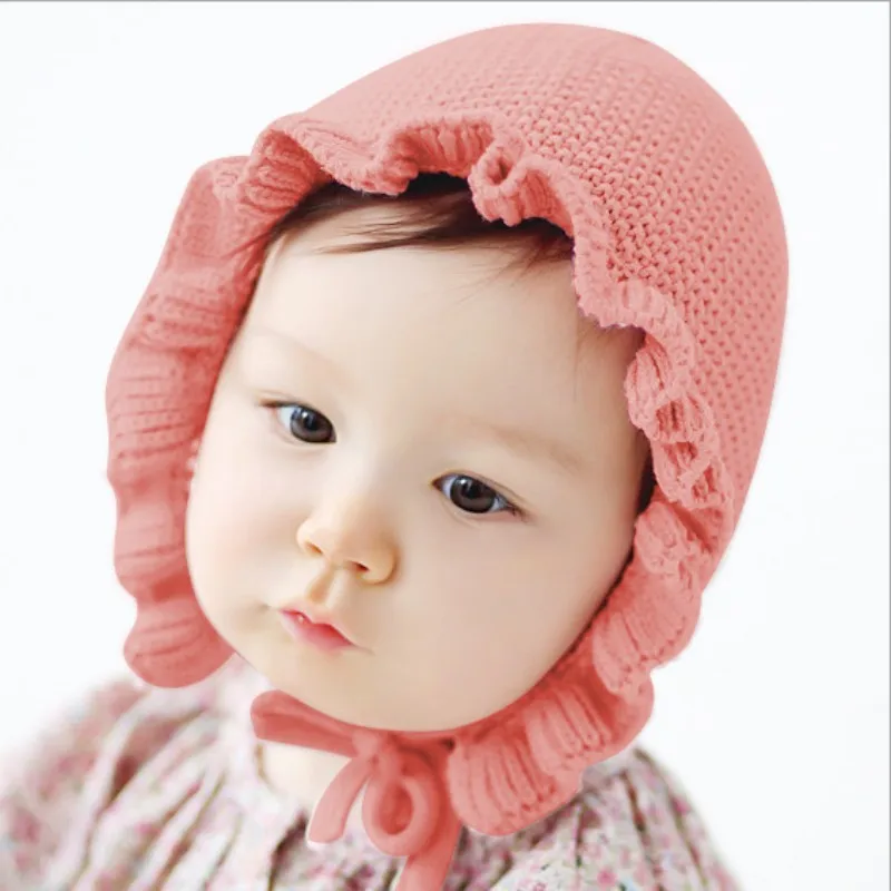 New Spring Newborn Baby Hat Handmade Wool Ear Knitting Hats Fashion Monolayer Lotus Leaf Yarn Warmer Caps Kids | Детская одежда и