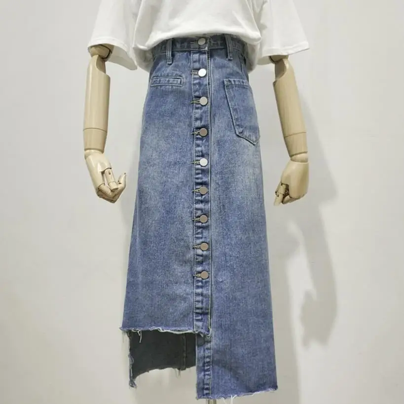 

5Xnew denim skirts female high waist long irregular skirts womens