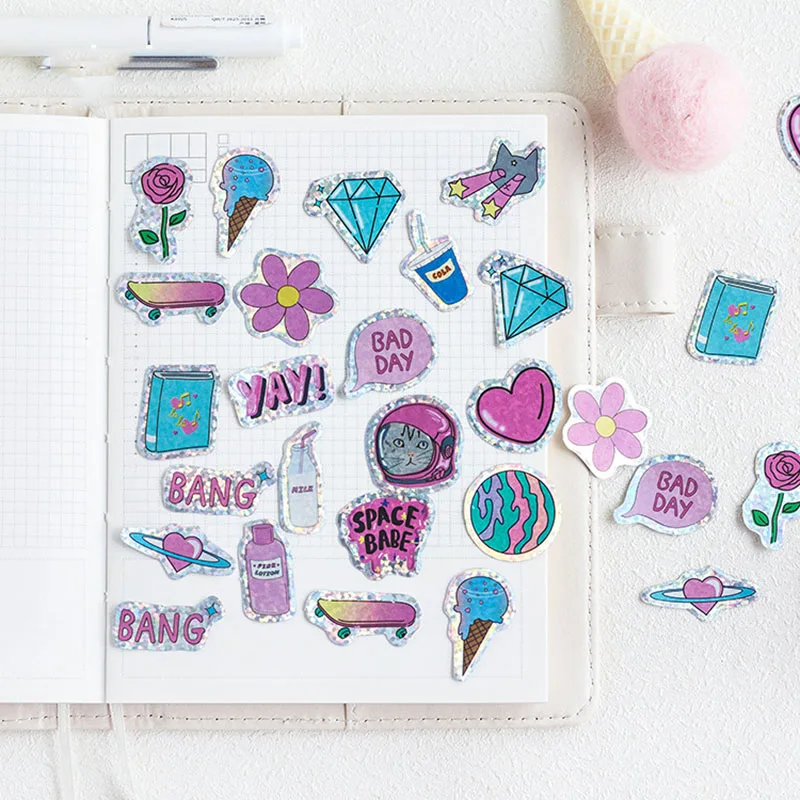 100pcs/pack Cute Cartoon Laser Paper Sticker DIY Papeleria Stationary Scrapbooking Dairy Photo Album Decorative Label Stickers | Канцтовары