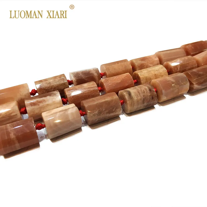 

100% Natural Sunstone Cylindrical Shaped Facted Stone Beads For Jewelry Making DIY Bracelet, Necklace Size 11*16 mm Strand 15"
