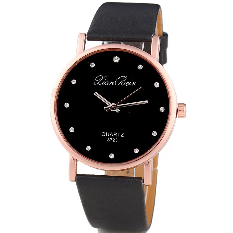 2017 Simple Fashion Tasteful Style Women s Diamond Case Leatheroid Band Round Dial Quartz Wrist font