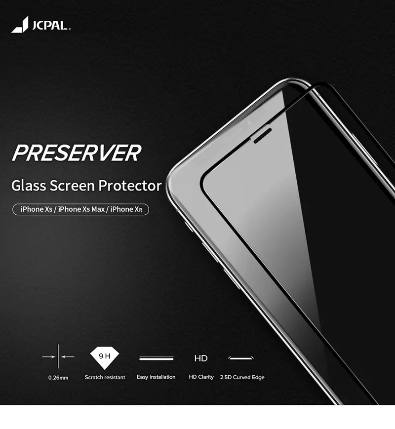 Jcpal Защитное стекло для экрана для iPhone XS Max полное покрытие экрана 9 H полное тело пленка Антибликовая обработка