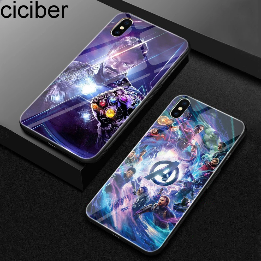 

ciciber Tempered Glass Phone Case for Iphone 11 Pro XR XS MAX X Case for Iphone 7 8 6 6S Plus Coque Avengers Marvel Cover Funda