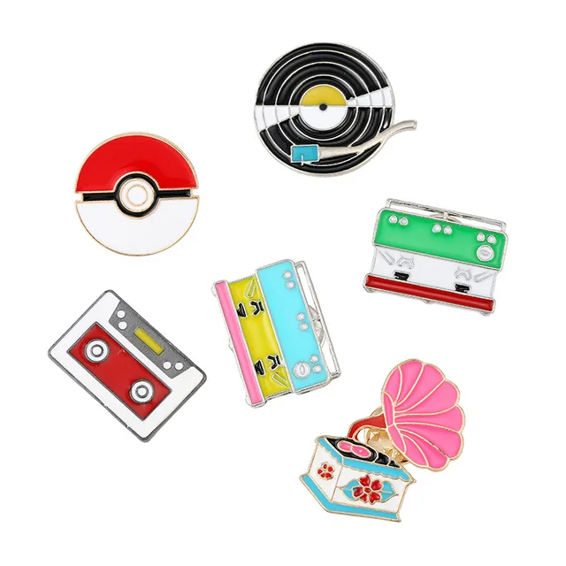 Best Offers New nostalgic series phonograph badge Coffee machine filter cup drop brooch Creative metal coat bag accessories pins