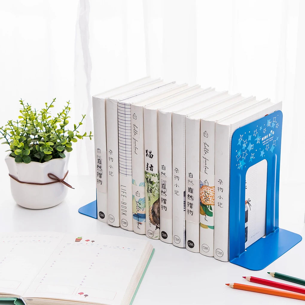 

Blue Opening Book Stand Retractable Documents Holder Metal Textbook Bracket Bookshell Stationery