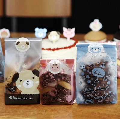 

Free shipping three pattern bear rabbit cat adhesive paper decoration tags cookie bag packing stickers