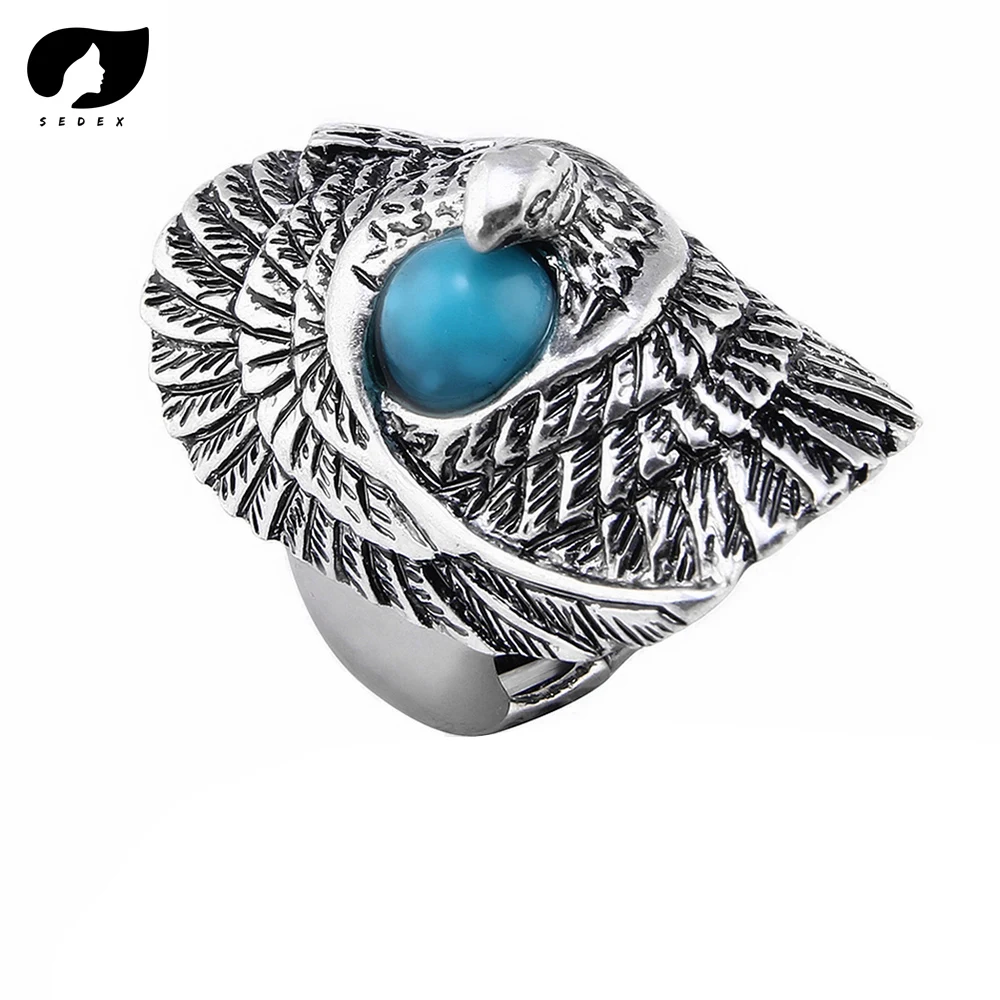 

Hip Hop Rock Silver Large Adjustable Size Eagle Bird with TurquoiseBiker Couple Rings Wholesale Party Jewelry Accessories