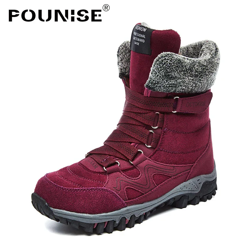 

Winter Women Ankle Boots New Fashion Leather Boots Wedge Platform Winter Warm Red Black Snow Boots Shoes Female Plus Size