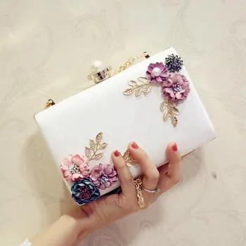 

Pearl Flower Design Women PU Leather Evening Clutches Bags Small Party Minaudiere Handbags Purse Wedding Box Female Bolsa