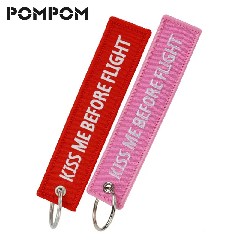 2-PCS-Fashion-Keychains-llavero-Kiss-Me-Before-Flight-llaveros-Keychain-Embroidery-Key-Fobs-Car-Key