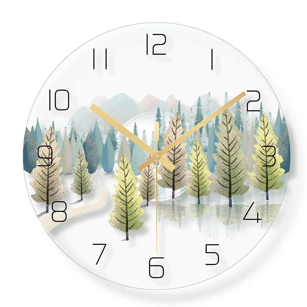 

Charming Forest 12 Inch Wall Clock Green Leaves Mute Wall Clock Nordic Green Plant Modern European Style Living Room Wall Cloc
