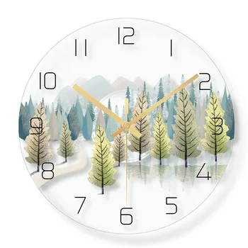 

Charming Forest 12 Inch Wall Clock Green Leaves Mute Wall Clock Nordic Green Plant Modern European Style Living Room Wall Cloc