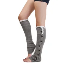 Шикарные женские кружевные акриловые зимние гетры выше колена на пуговицах, чехлы для обуви носки