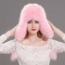 Russian Fox Fur Hat knitted cap winter real fox fur hat fur bomber hats women 100% Natural Genuine leather top fur caps female winter genuine fox fur hats for women winter luxury real raccoon fur hat new luxury trapper caps russian style bombers hat