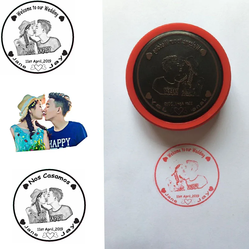 

5CM Circle Photosensitive Seal Photo Stamp Personalized Custom Spanish NOS CASAMOS/Welcome to our wedding Stamp