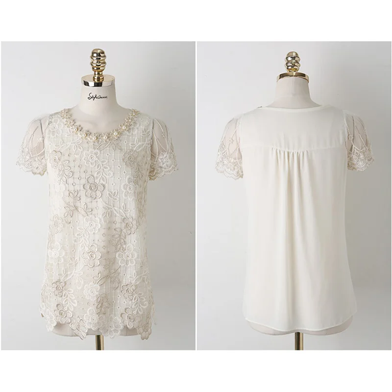 Модная женская белая кружевная блузка с коротким рукавом blusas de rendas branca blous camisa roupas