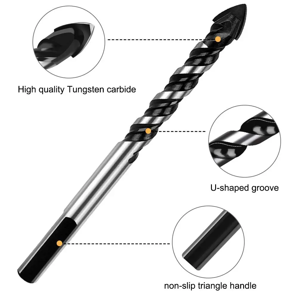 Multi Purpose Construction Drill Bit Set Carbide Tip for Masonry Tile Wood Metal Drilling