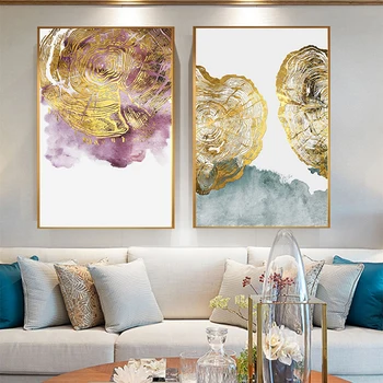 Günstig Abstrakte Goldene Jährliche Ringe Leinwand Malerei Luxuriöse Big Print Und Poster Wohnzimmer Gang Aquarell Wand Kunst Tableau Salon