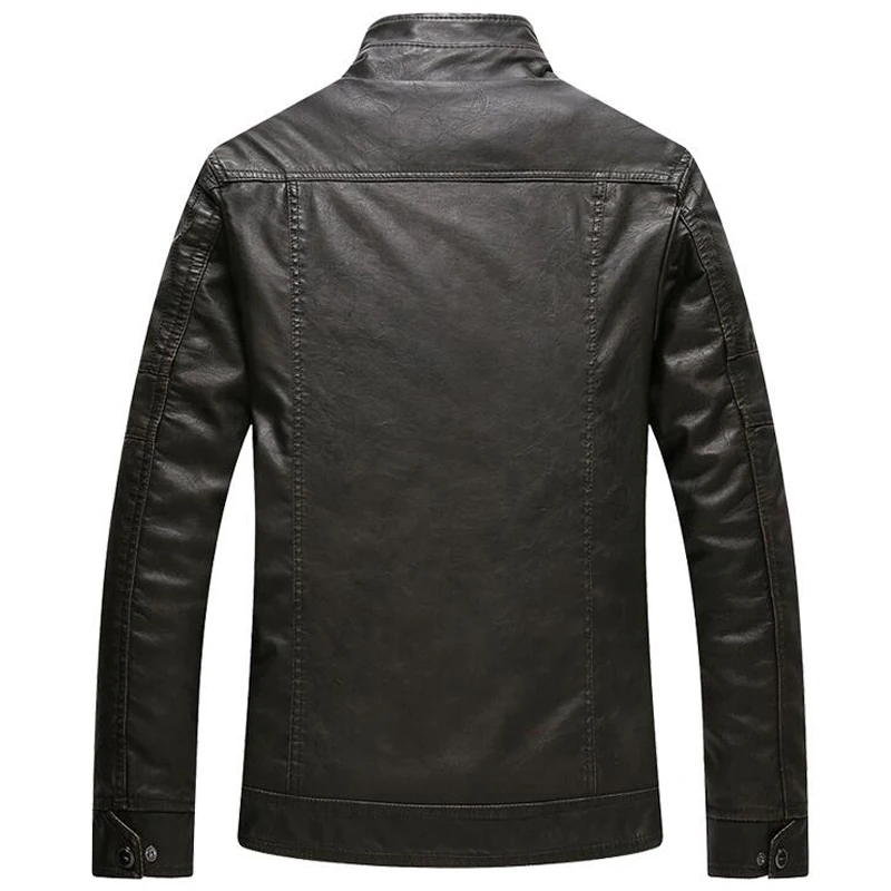 Зимняя мужская куртка со стоячим воротником, мотоциклетная кожаная куртка, плюс бархатная помытая ретро искусственная кожа, мужская кожаная куртка, плотные теплые пальто