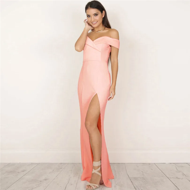 Women Dress New Brand Fashion Elegant Ladies Long Sleeveless Sequins Glittery Sexy Split The Fork Lrregular Dress #4M11 (14)