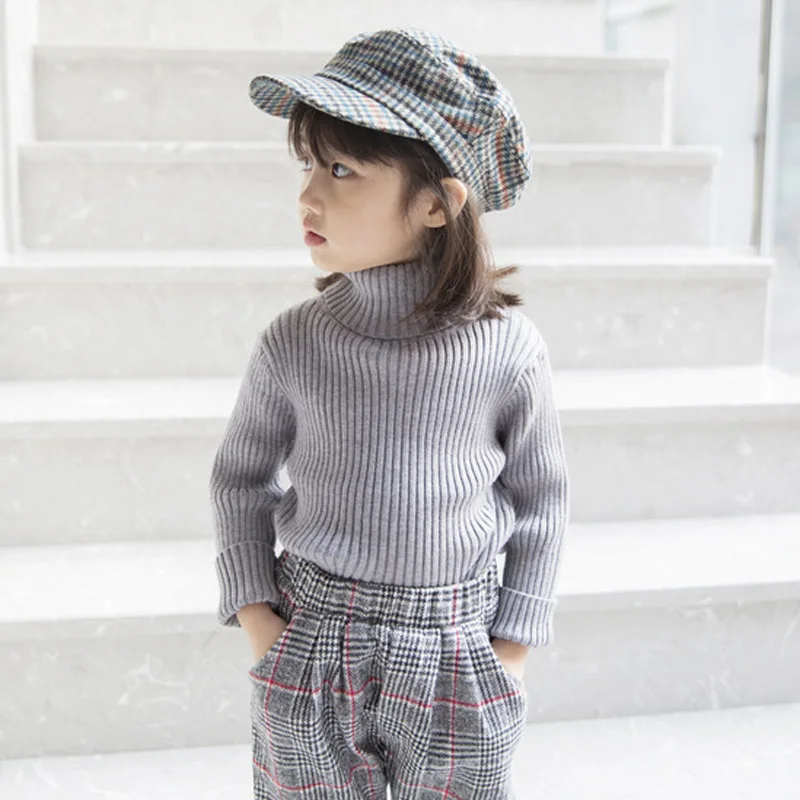 Autumn Winter Baby Girls Turtleneck Sweaters Warm Kids Knitted Bottoming Sweaters Children Vetement RT573