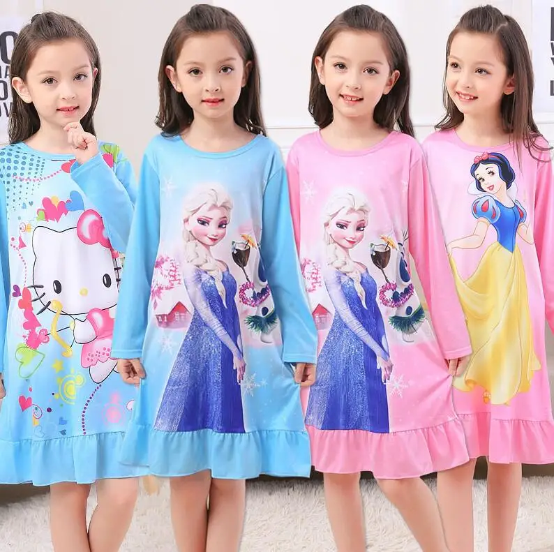 

Hot sale Long sleeve girl's Nightgown, Spring autumn Cartoon night dress, kids pajamas, Knitted cotton children sleepwear DNS06
