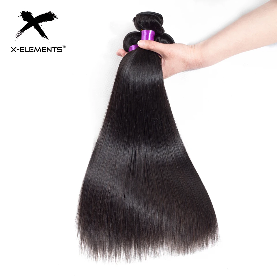 X-Elements Peruvian Straight Hair Bundles with Frontal Natural Color Non Remy Human Hair Weave with 13x4 Lace Frontal (11)