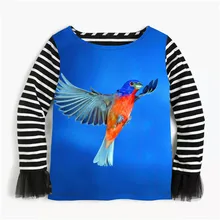Блузка и рубашки для девочек; красивые осенние детские топы в винтажном стиле с принтом птицы; одежда для детей; Clothes2-10Y с длинными рукавами для девочек-подростков