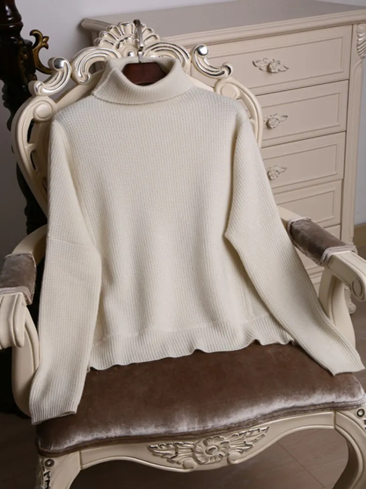 BARESKIY кашемировый свитер женский Высокий воротник свободный свитер большие размеры сплошной цвет свитера пуловеры Теплые эластичные Женская одежда