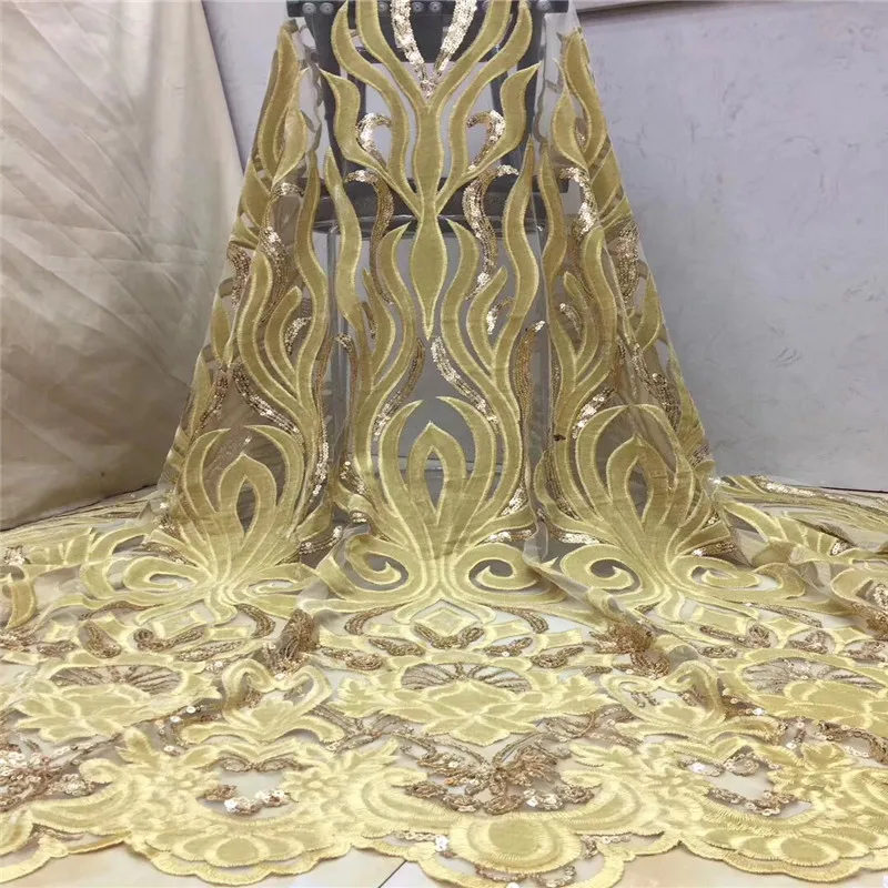 

2019 Fast Shipping African Lace Fabric High Quality French Mesh Lace Fabric With Sequins Nigerian velvet Lace Fabrics CDA205-1