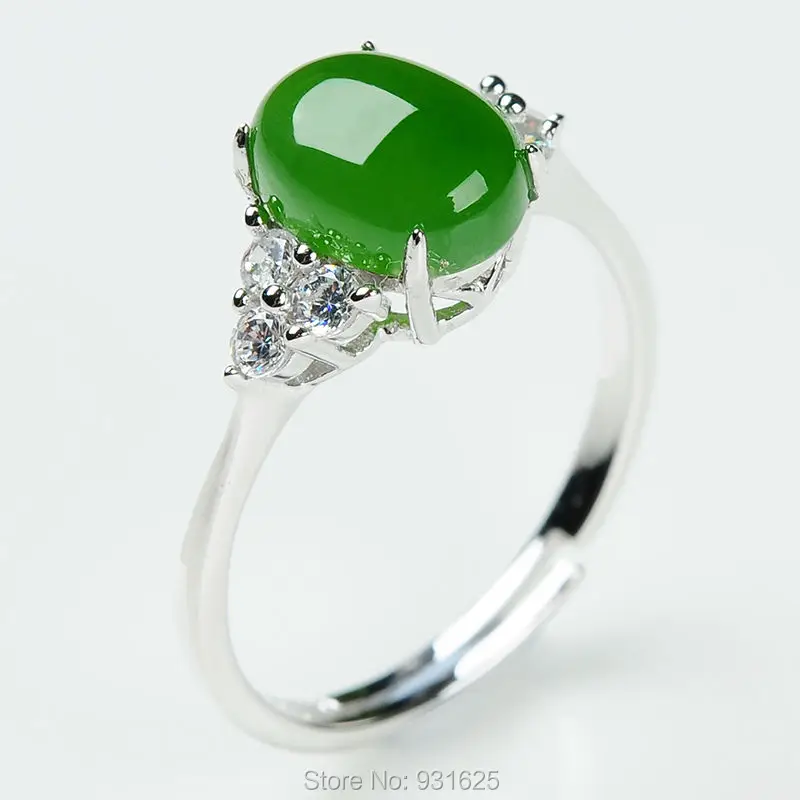 

925 Silver Natural Green HeTian Yu Gem Inlay Lucky Ring + Certificate Green yu Rings adjustable Fashion Woman ring Jewelry