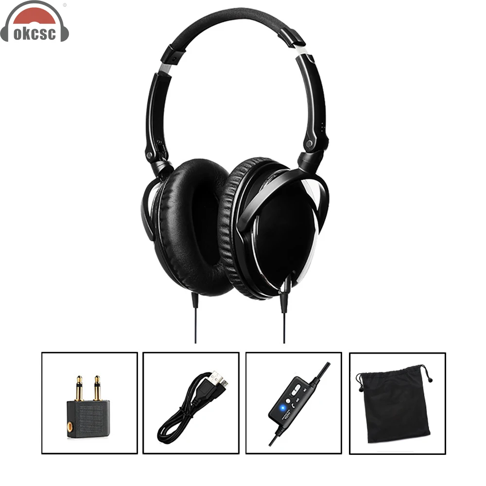 

OKCSC HIFI Stereo Airline Aviation Headset Active Noise Canceling Headphones for Computer Cell Phone Mobile Phone with Mic