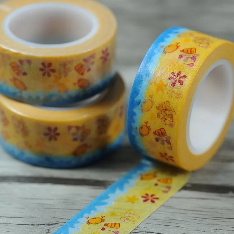

Free shipping Beautiful washi paper tape/15mm*10m yellow background red flower masking washi tape