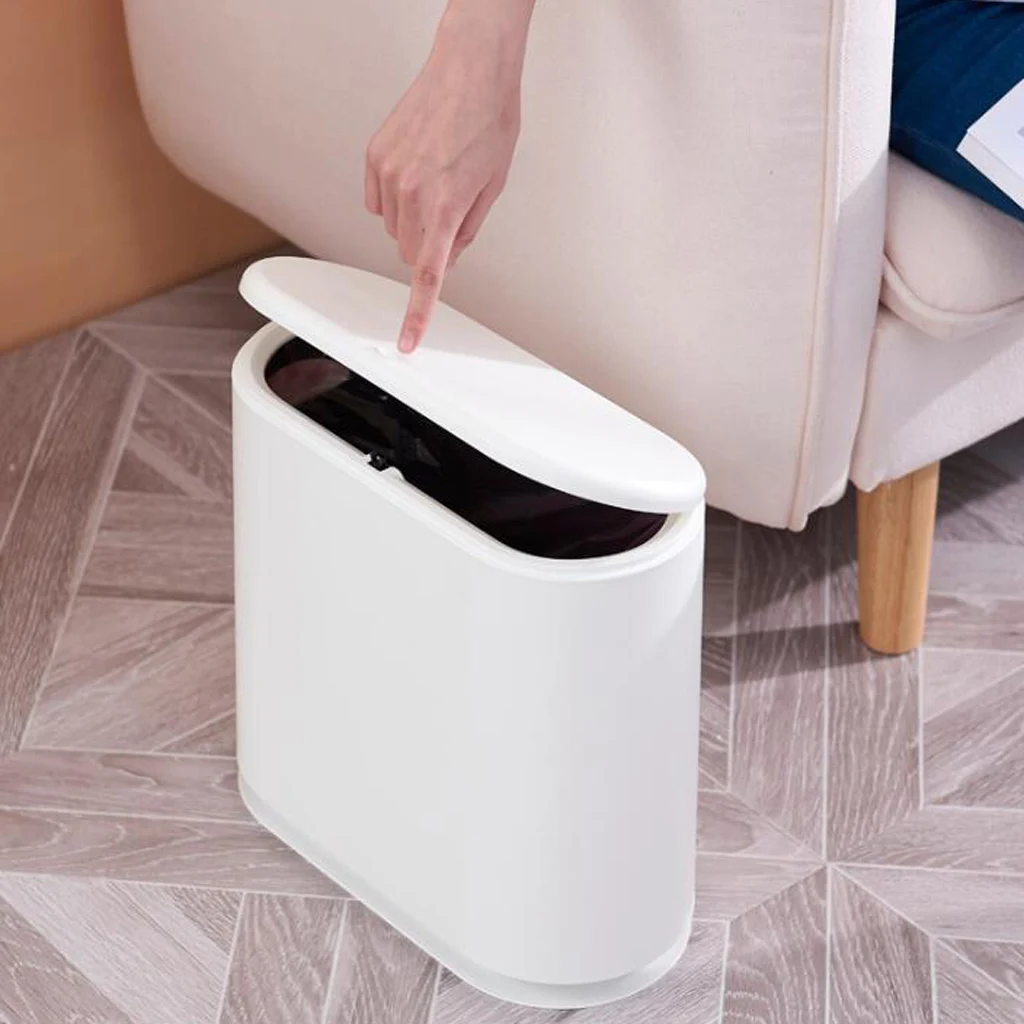 Modern Fashion White Flip Lid Trash Can Double Garbage Bag Holder Waste Bin