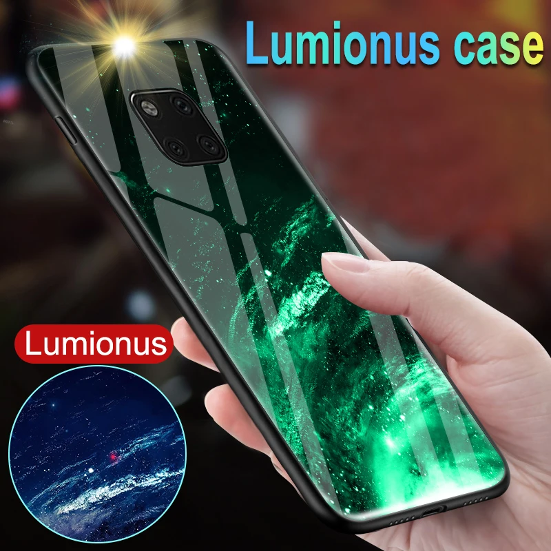 

Luxury Luminous Glass Case For Huawei Mate 20 Pro 20X Shine Glow Sky Space Cover For Huawei Mate 10 20 lite / Mate 9 10 Pro