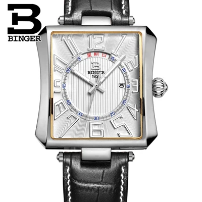 Швейцарские Бингер мужские часы люксовый бренд Tonneau кварцевые часы водонепроницаемые с кожаным ремешком Мужские наручные часы B3038-2 - Цвет: Item 1