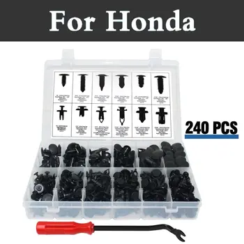 

240pcs Push Retainer Kit,Black Nylon Clips Plastic Rivet Storage Case For Honda Accord Airwave City Crossroad Crosstour Element