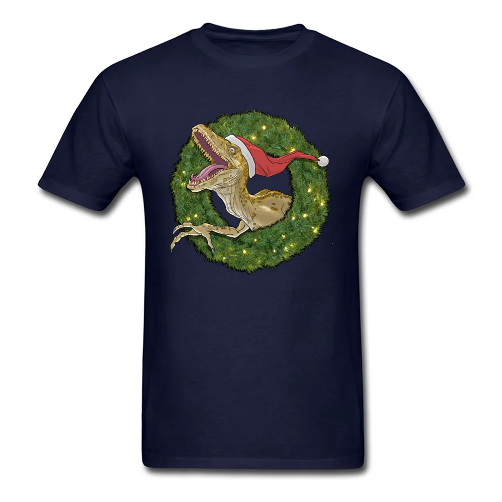 Velociraptor and Christmas Wreathe All Cotton Mens Short Sleeve Tops Tees Design Summer Autumn Tshirts 2018 New O Neck T Shirt Velociraptor and Christmas Wreathe navy
