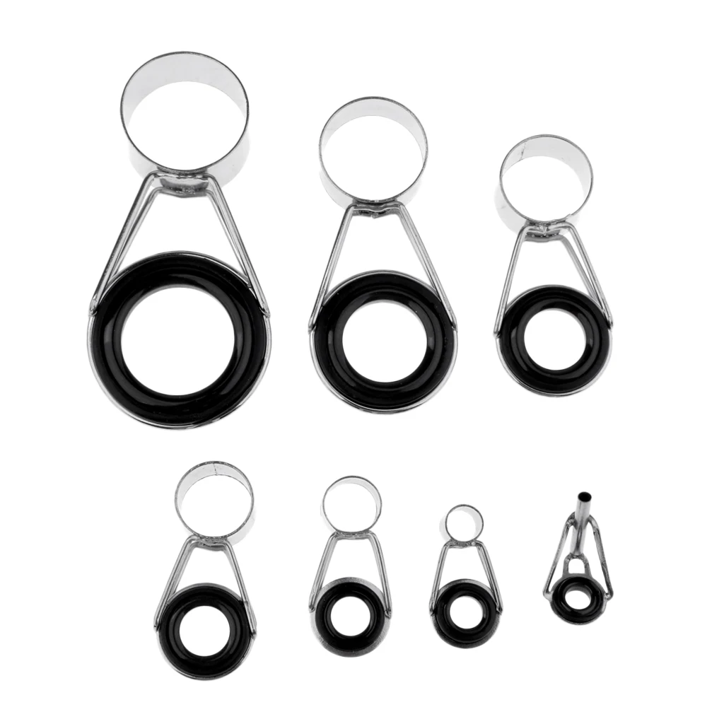 7Pcs/set Fishing Rod Guides and Tips Set Repair Kit DIY Ring Mixed 7 Sizes for Saltwater Freshwater