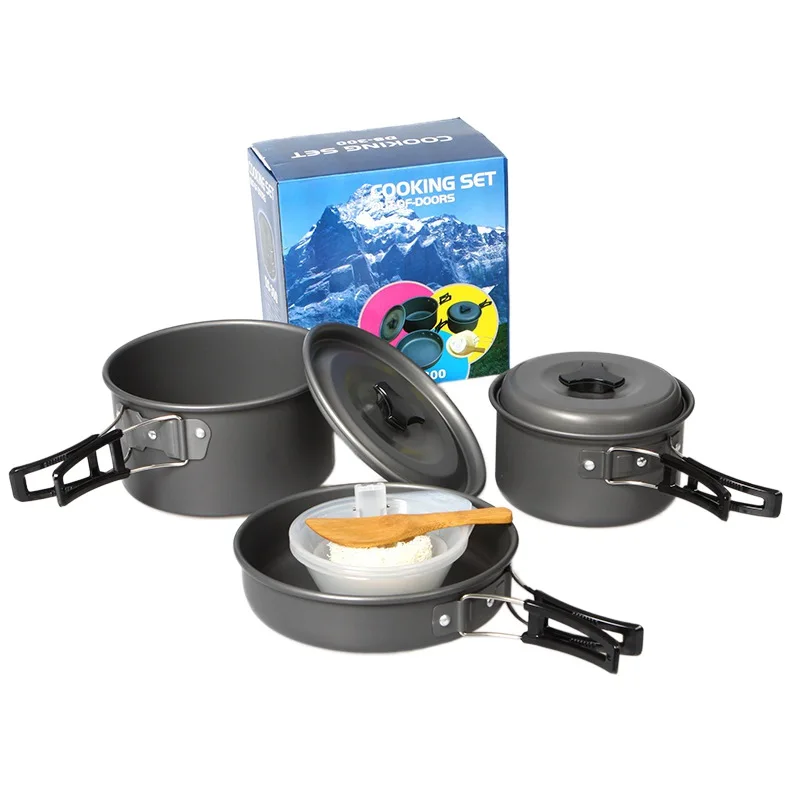 DS300 conjunto de olla portátil Camping Set Pot Picnic barbacoa olla 2-3 personas acampar al aire libre Set Pot