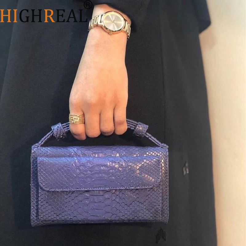 cheap HIGHREAL Crocodile Pattern Leather Clutch Women Cowhide Leather Day Clutch Handbag Shoulder Chain Bag Drop Shipping