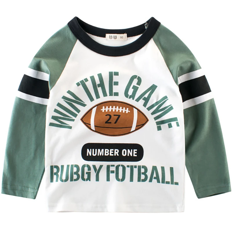 Boys T Shirts Cute Fun Rugby Football Girls Tops Autumn Winter Kids