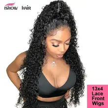Ishow вьющиеся человеческие волосы парик 13x4 Синтетические волосы на кружеве парики из натуральных волос на кружевной короткий кудрявый Синтетические волосы на кружеве парик бразильский парик из бразильских курчавых, 150% парик Remy
