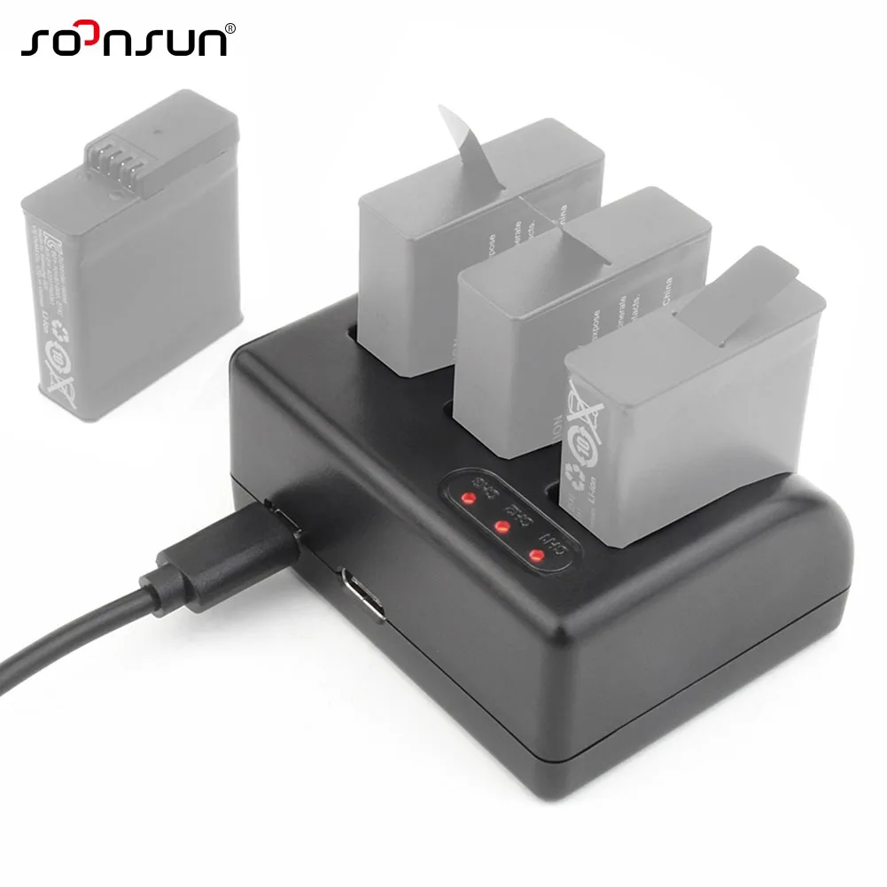 

SOONSUN Triple Slot Charger AHDBT-501 Battery Charging Dock Cradle w/ Micro USB Cable for GoPro Hero 5 6 Black Go Pro Accessory