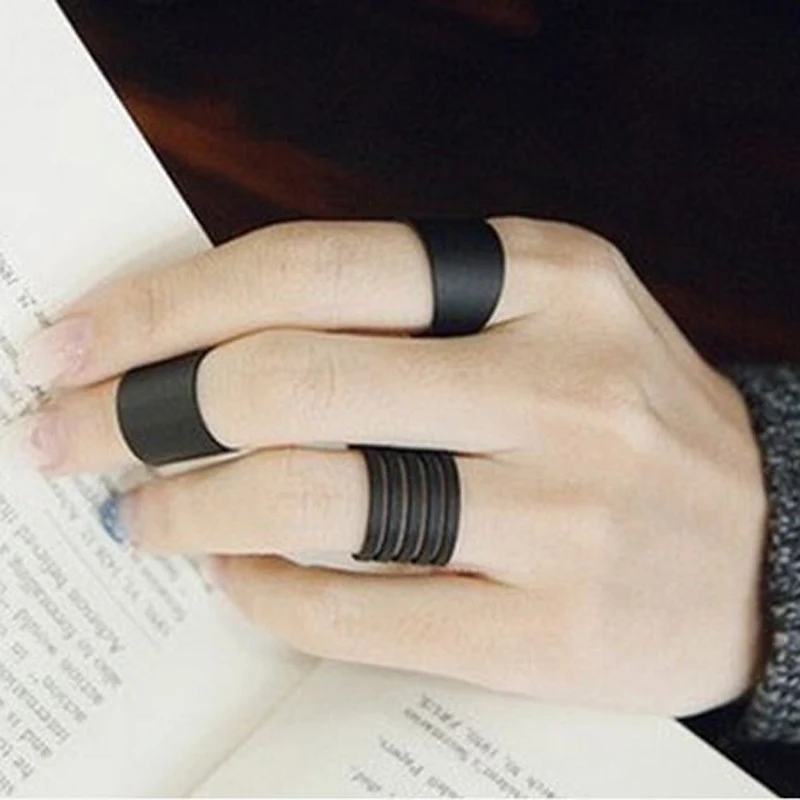 1Set/3Pcs Fashion Black Stack Simple Plain Above Knuckle Ring Band Midi Rings